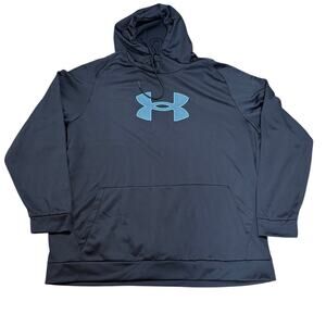 Under Armour Men's Navy Fleece Big Logo Hoodie Pullover Kangaroo Pocket Size 5XL